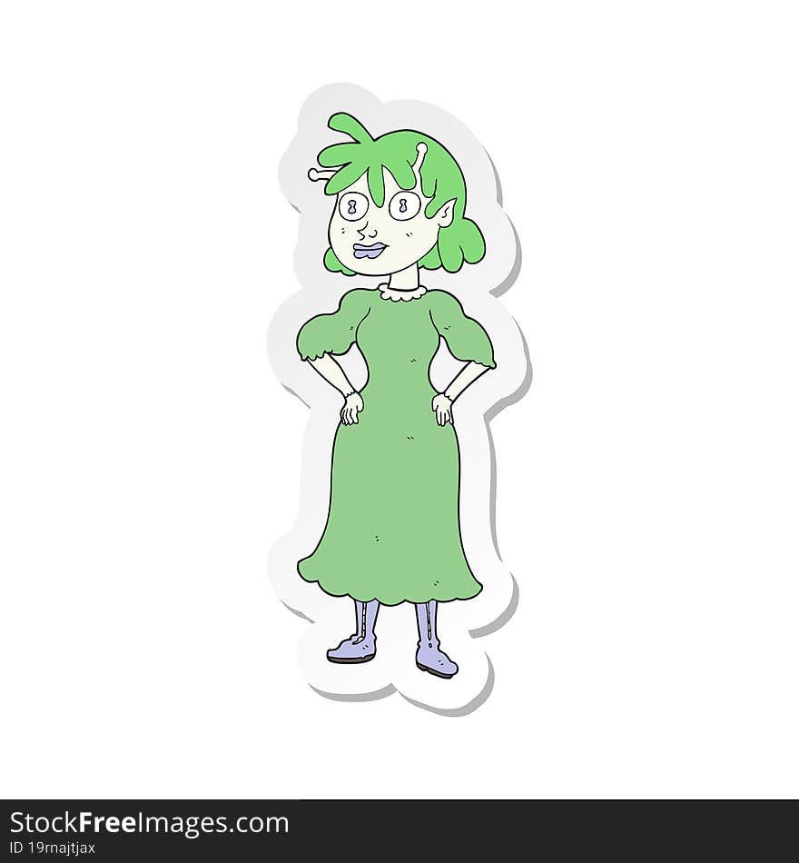 sticker of a cartoon alien woman