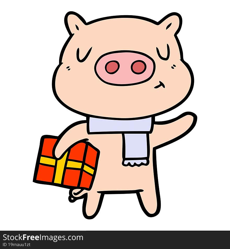 cartoon christmas pig. cartoon christmas pig