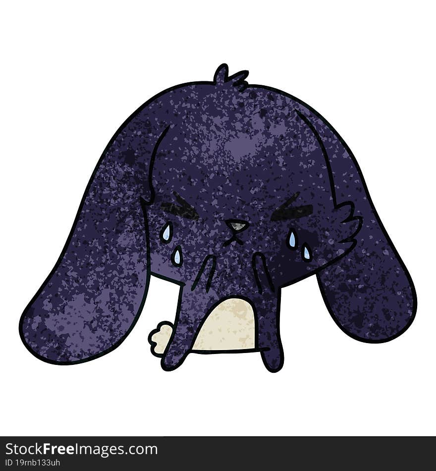 textured cartoon of cute kawaii sad bunny