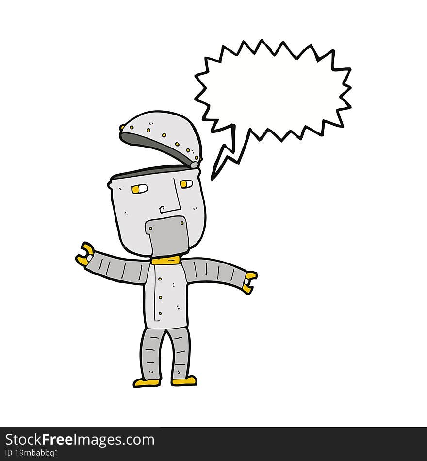 cartoon funny robot with speech bubble