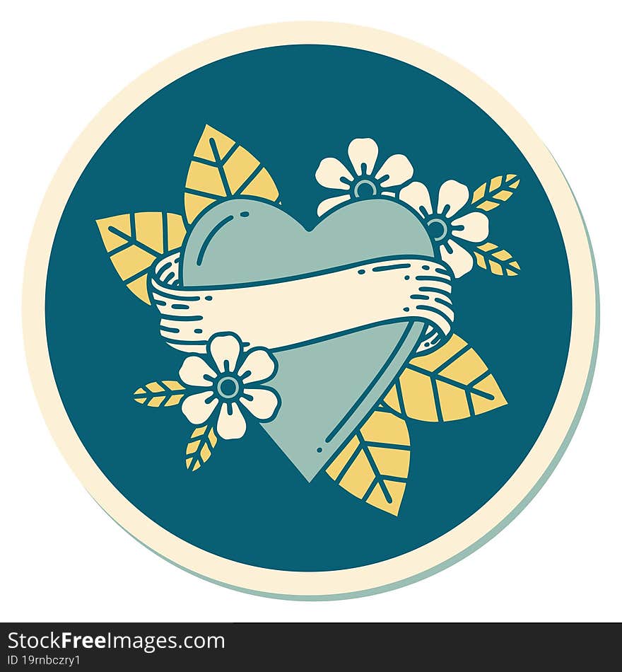 sticker of tattoo in traditional style of a heart and banner. sticker of tattoo in traditional style of a heart and banner