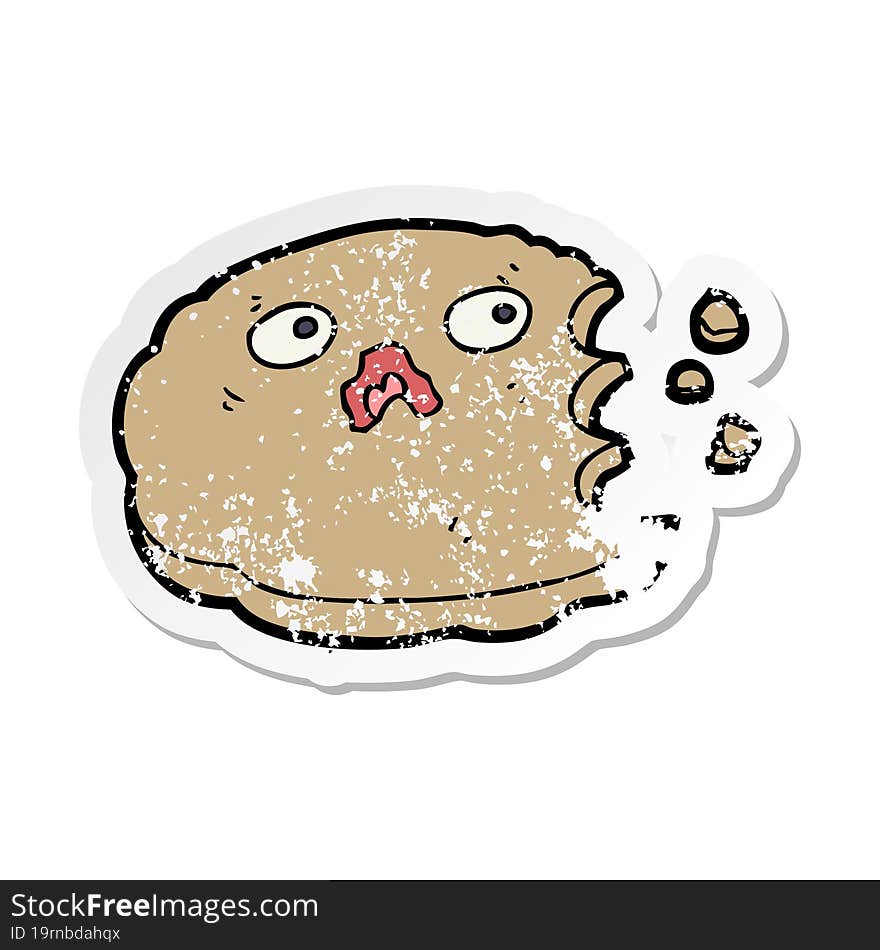 distressed sticker of a cartoon bitten cookie