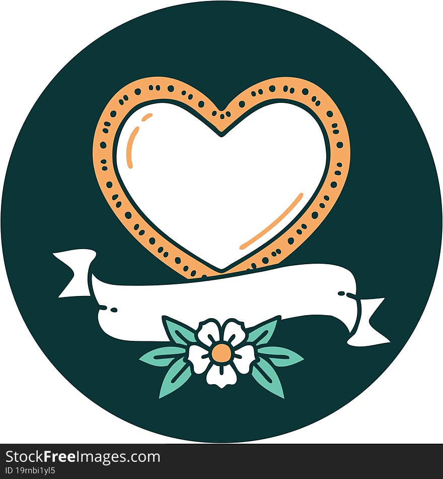 iconic tattoo style image of a heart and banner. iconic tattoo style image of a heart and banner