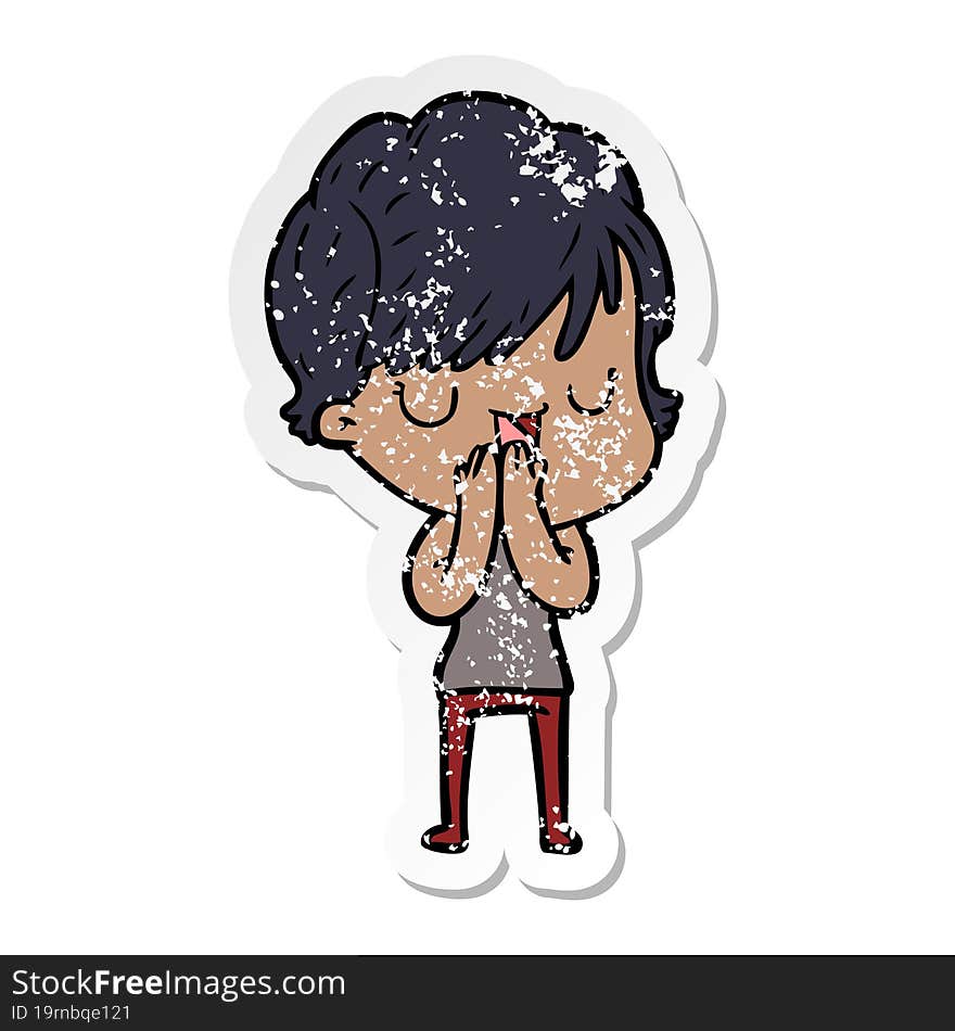 distressed sticker of a cartoon woman talking