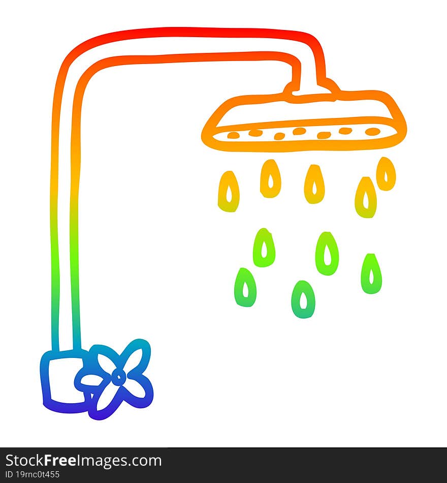 rainbow gradient line drawing of a cartoon shower head