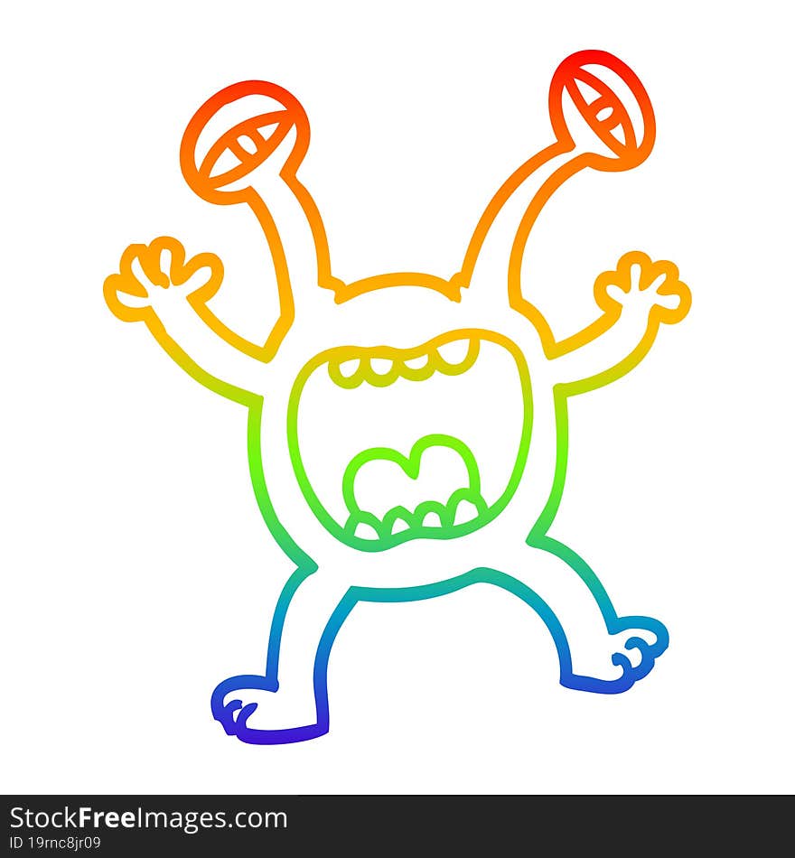 rainbow gradient line drawing cartoon monster