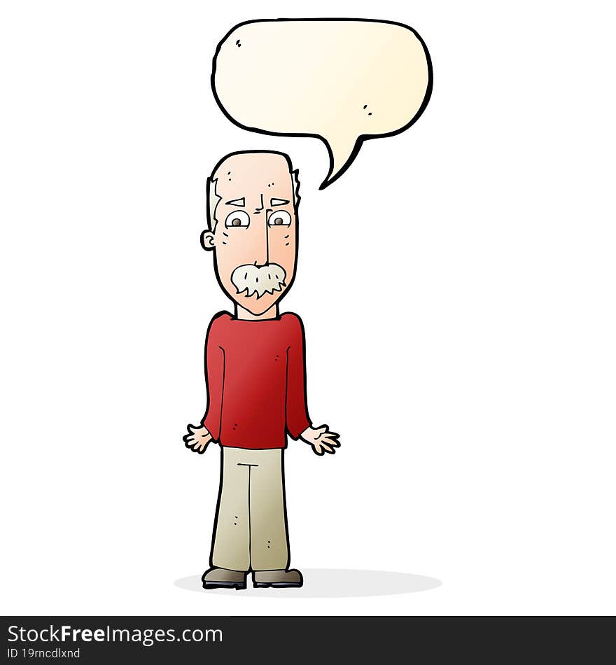 cartoon dad shrugging shoulders with speech bubble