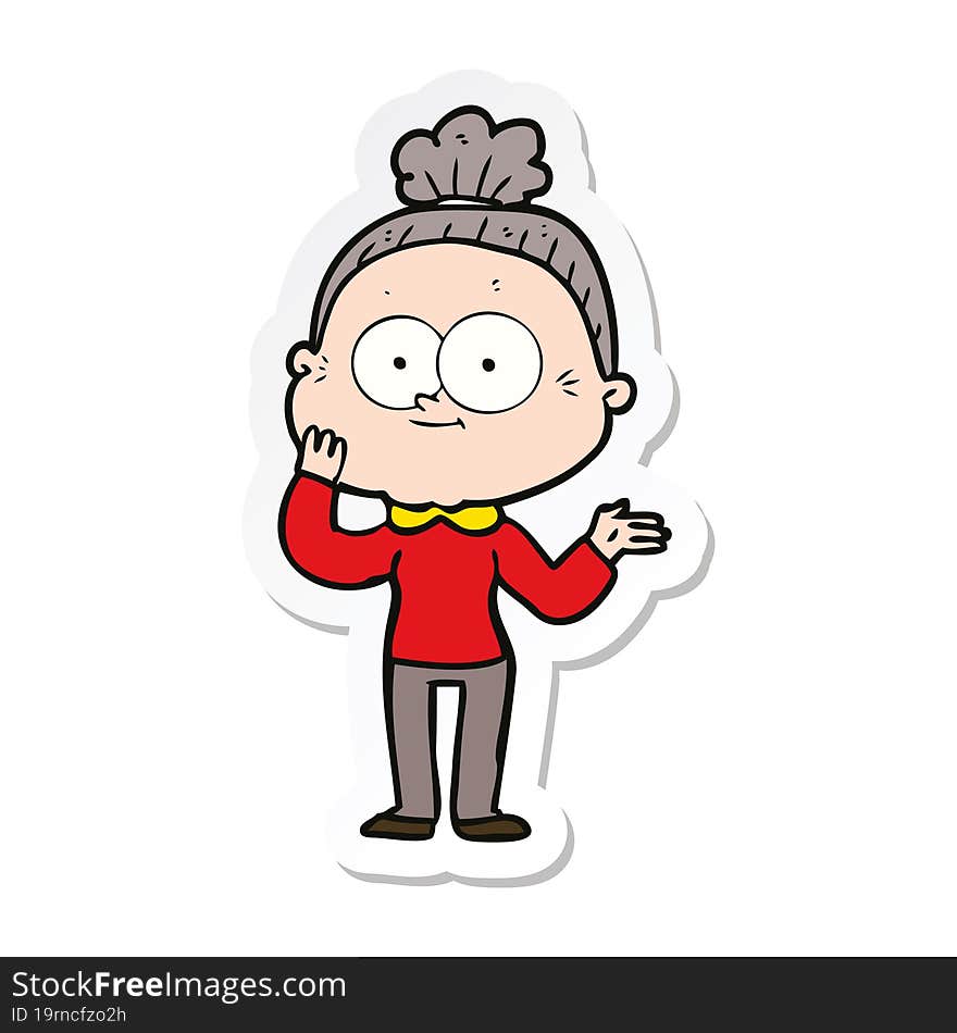 sticker of a cartoon happy old woman