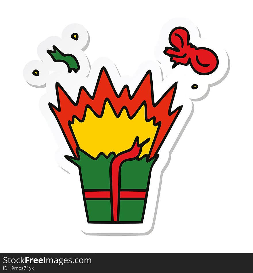 sticker of a quirky hand drawn cartoon of an explosive present