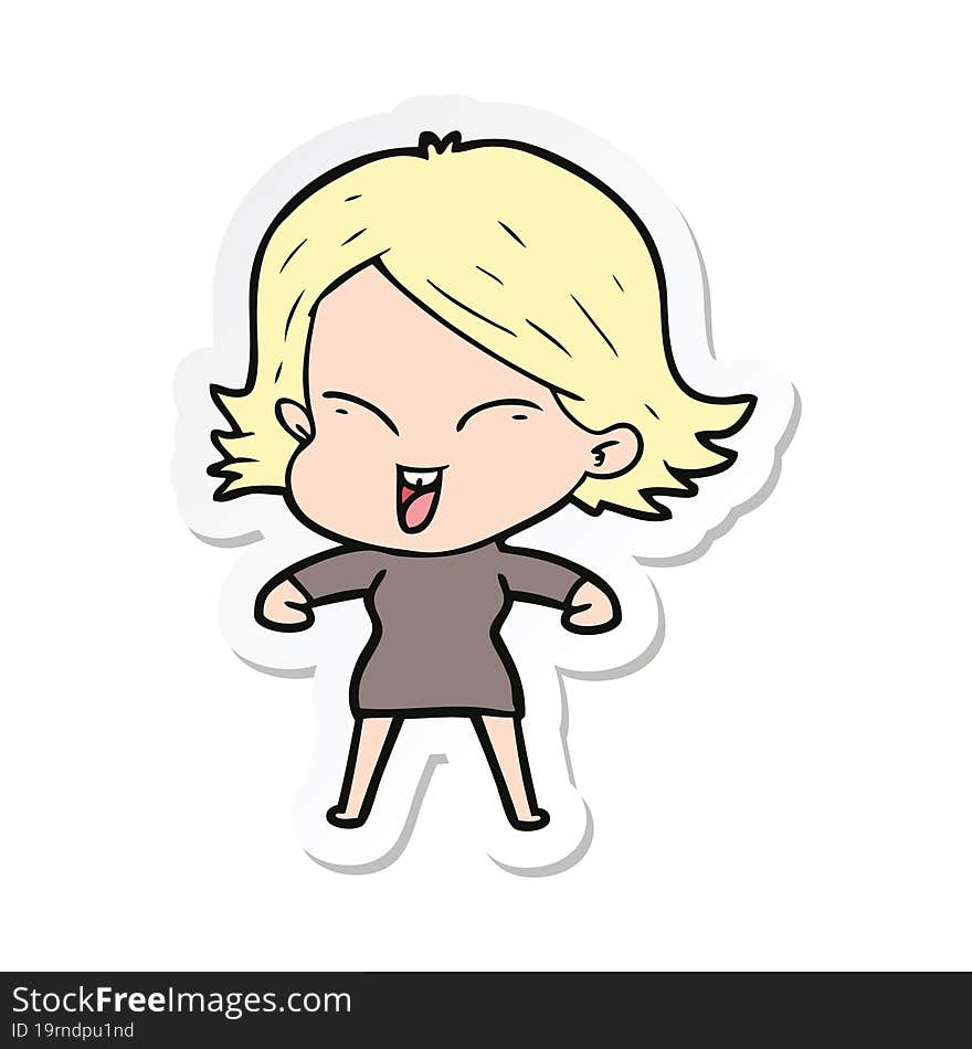 Sticker Of A Happy Cartoon Girl