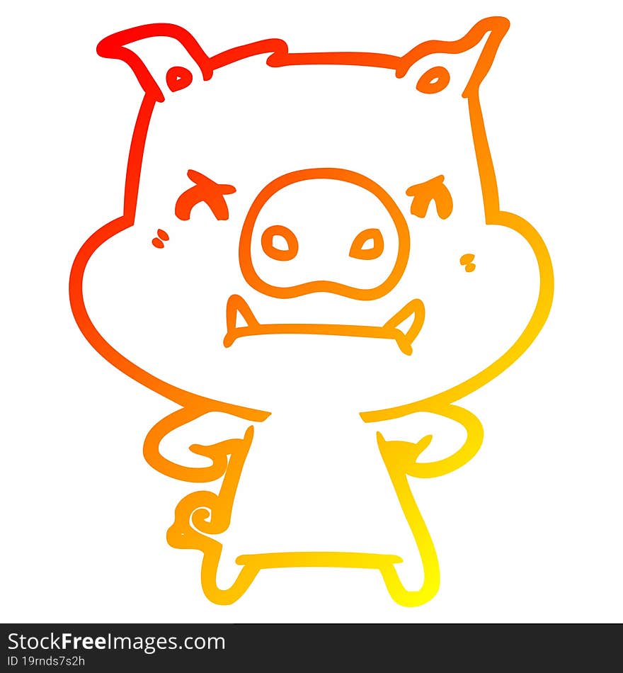 warm gradient line drawing of a angry cartoon pig