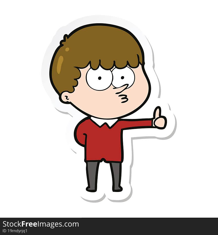 sticker of a cartoon curious boy giving thumbs up sign