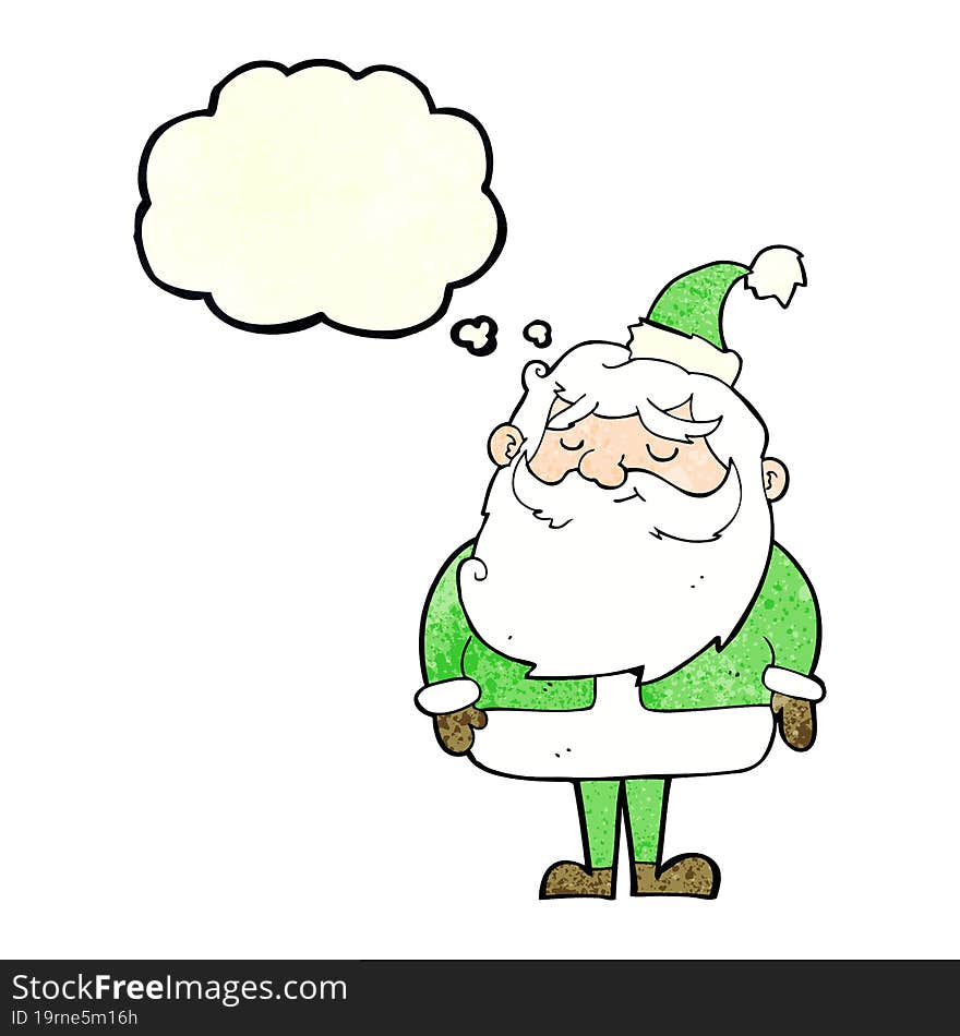 cartoon santa claus with thought bubble