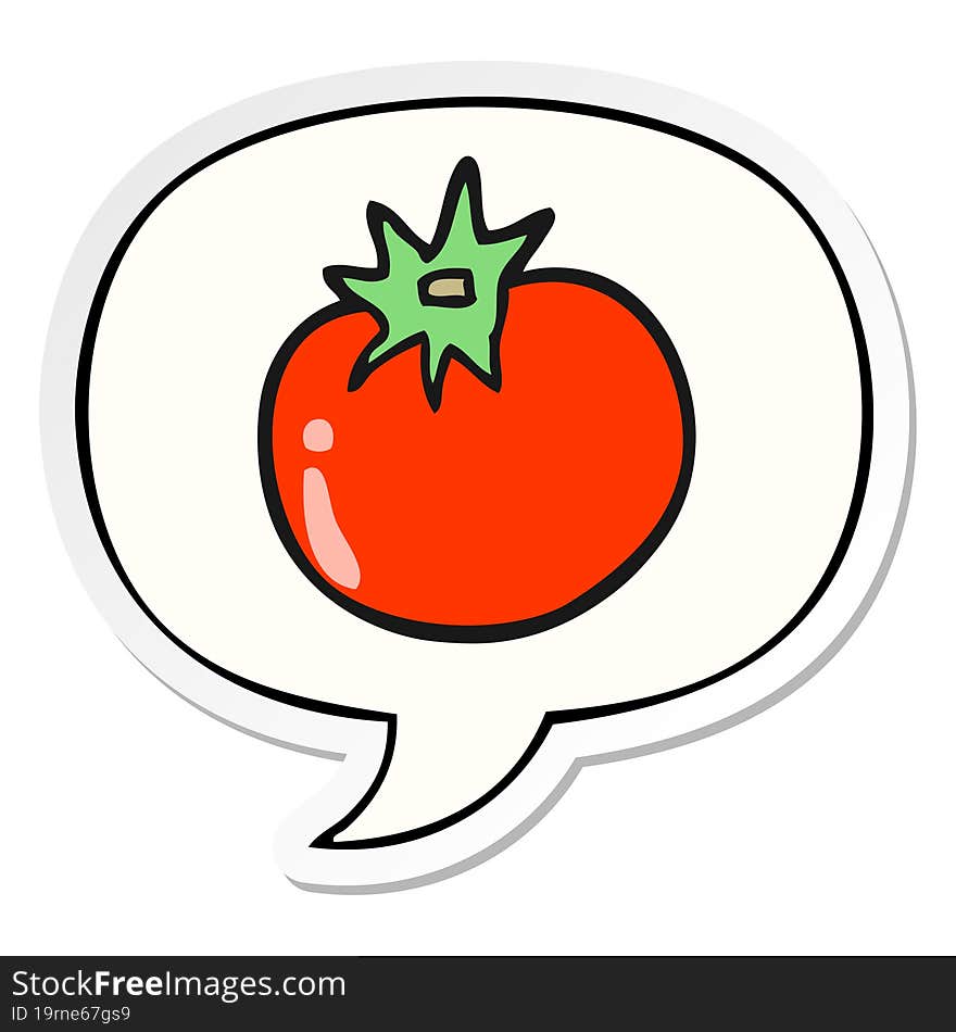 cartoon tomato with speech bubble sticker. cartoon tomato with speech bubble sticker