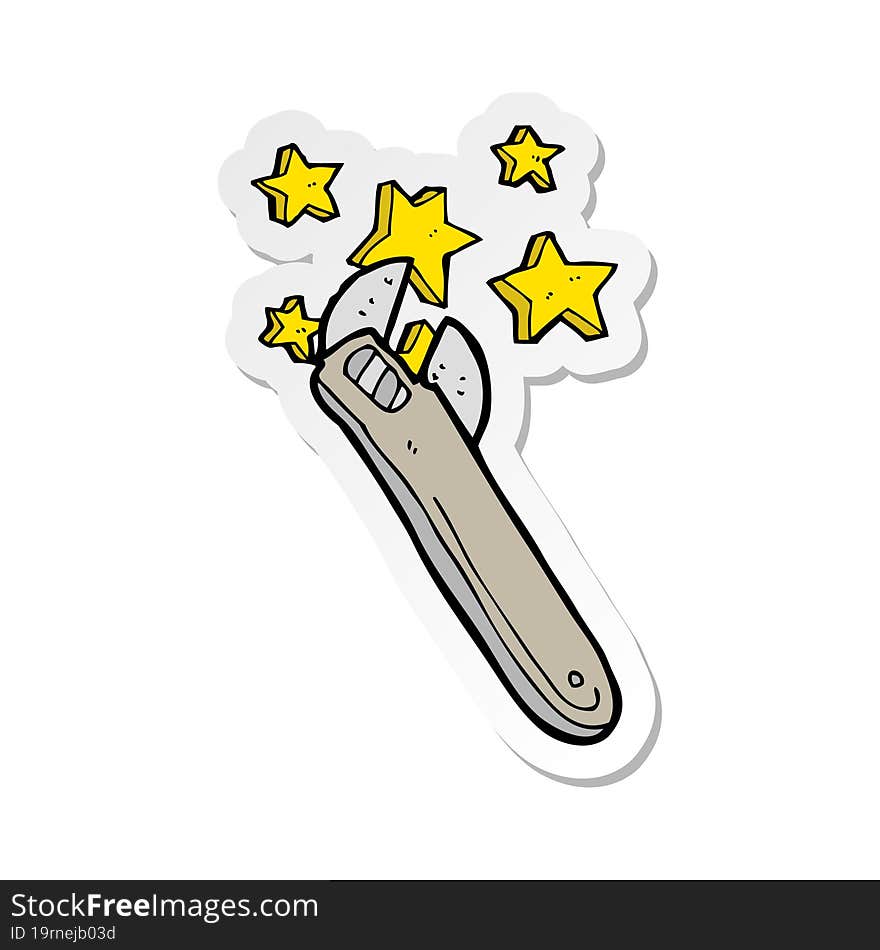 Sticker Of A Cartoon Adjustable Spanner