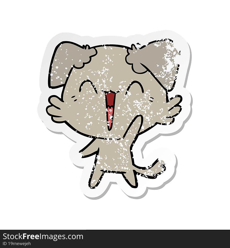 distressed sticker of a happy little dog cartoon