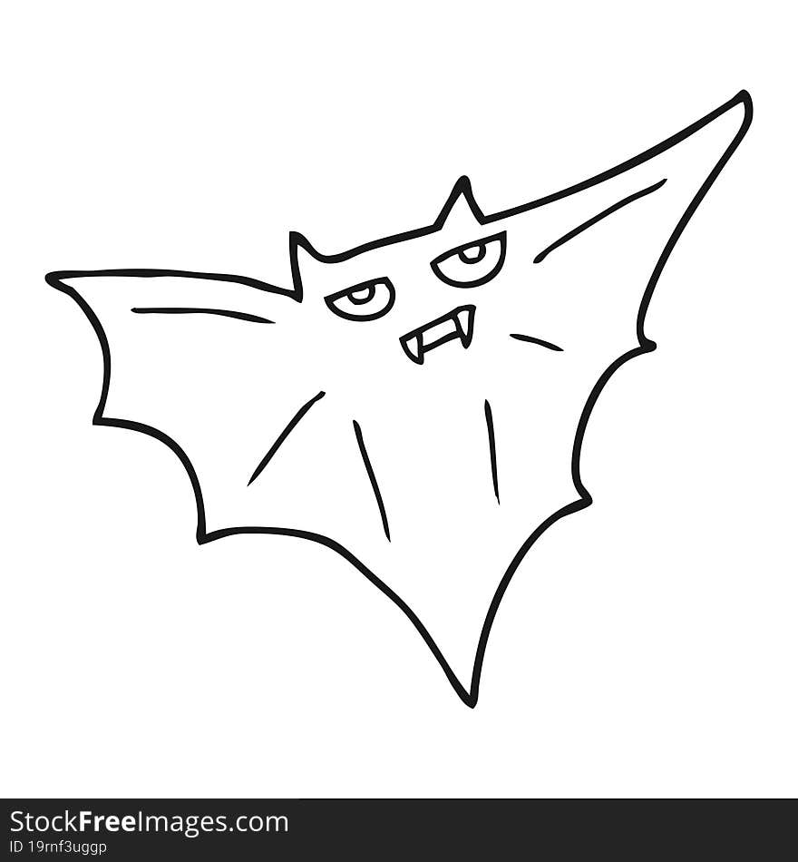 freehand drawn black and white cartoon halloween bat