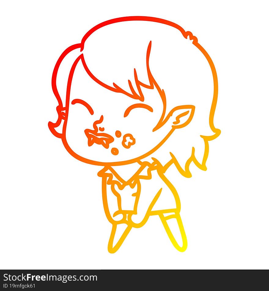 warm gradient line drawing cartoon vampire girl with blood on cheek