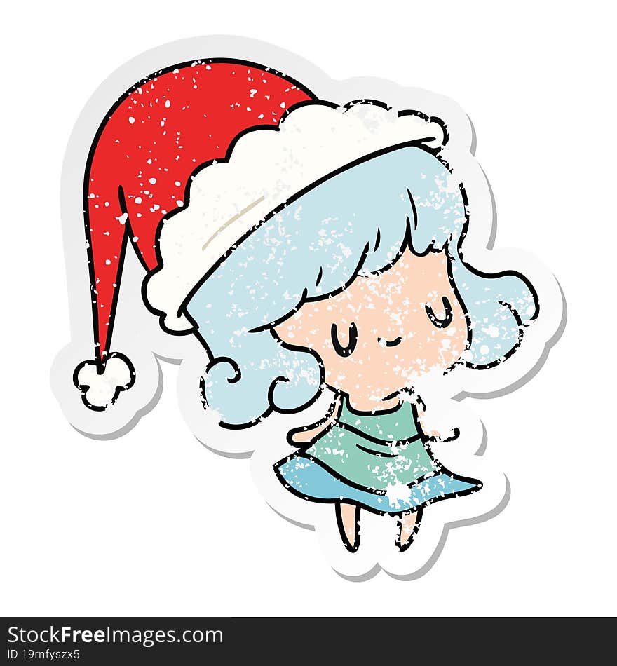 christmas distressed sticker cartoon of kawaii girl