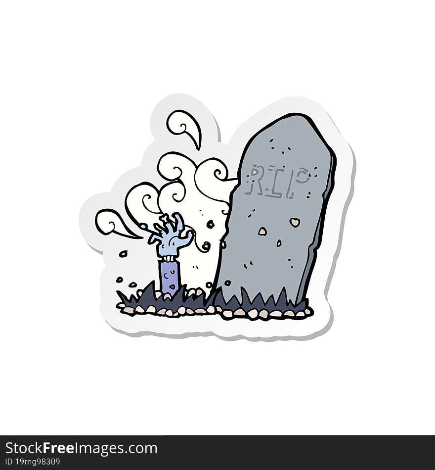 sticker of a cartoon zombie rising from grave