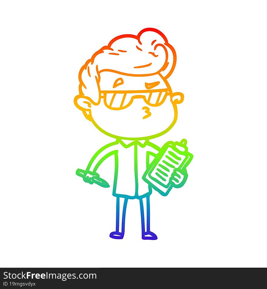 Rainbow Gradient Line Drawing Cartoon Cool Guy