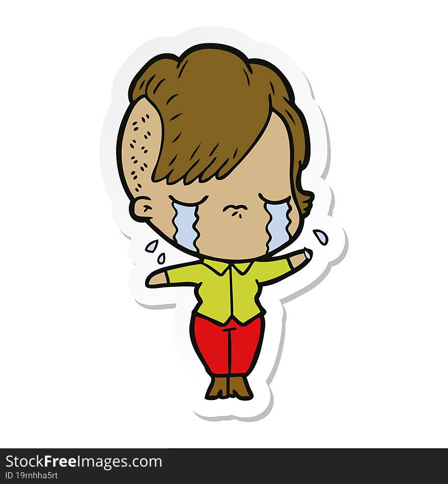 sticker of a cartoon crying girl