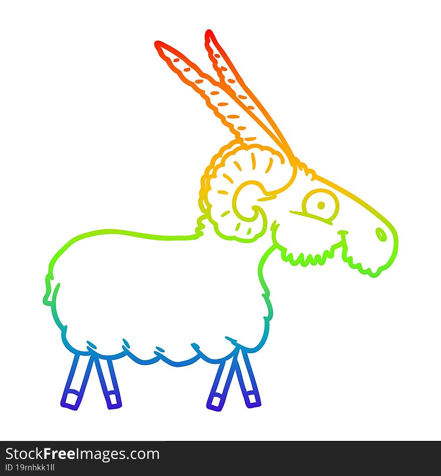 Rainbow Gradient Line Drawing Cartoon Goat