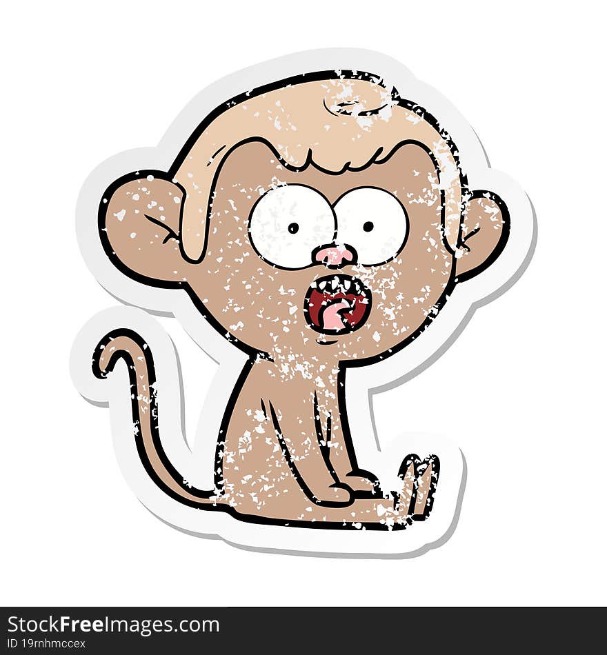 distressed sticker of a cartoon shocked monkey