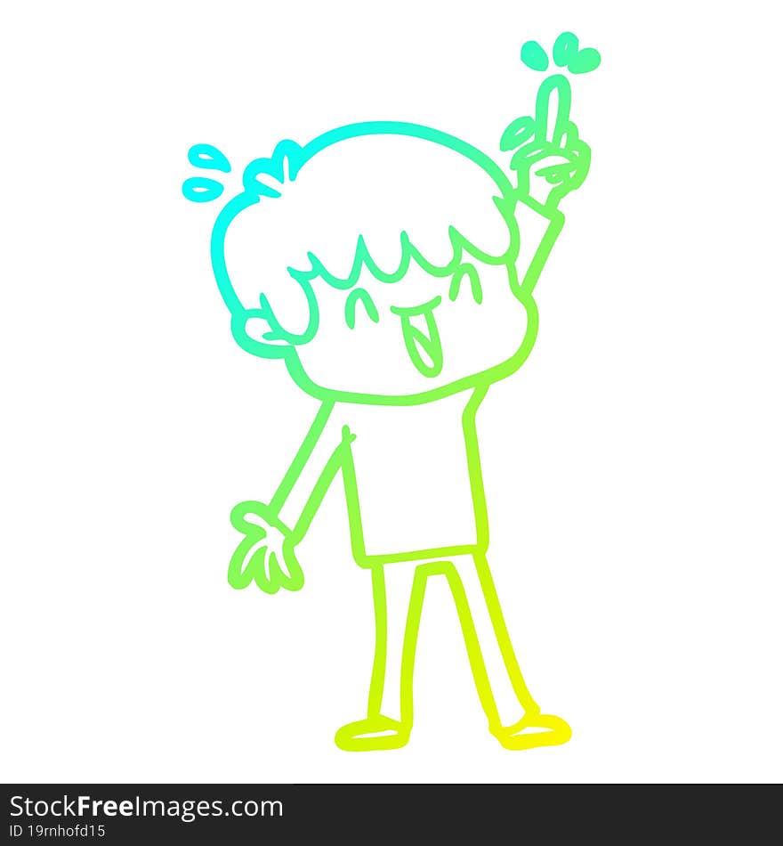 cold gradient line drawing of a cartoon laughing boy