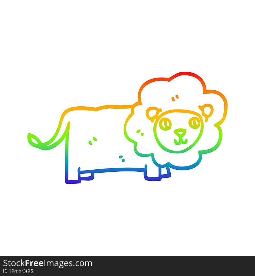 rainbow gradient line drawing of a cartoon lion