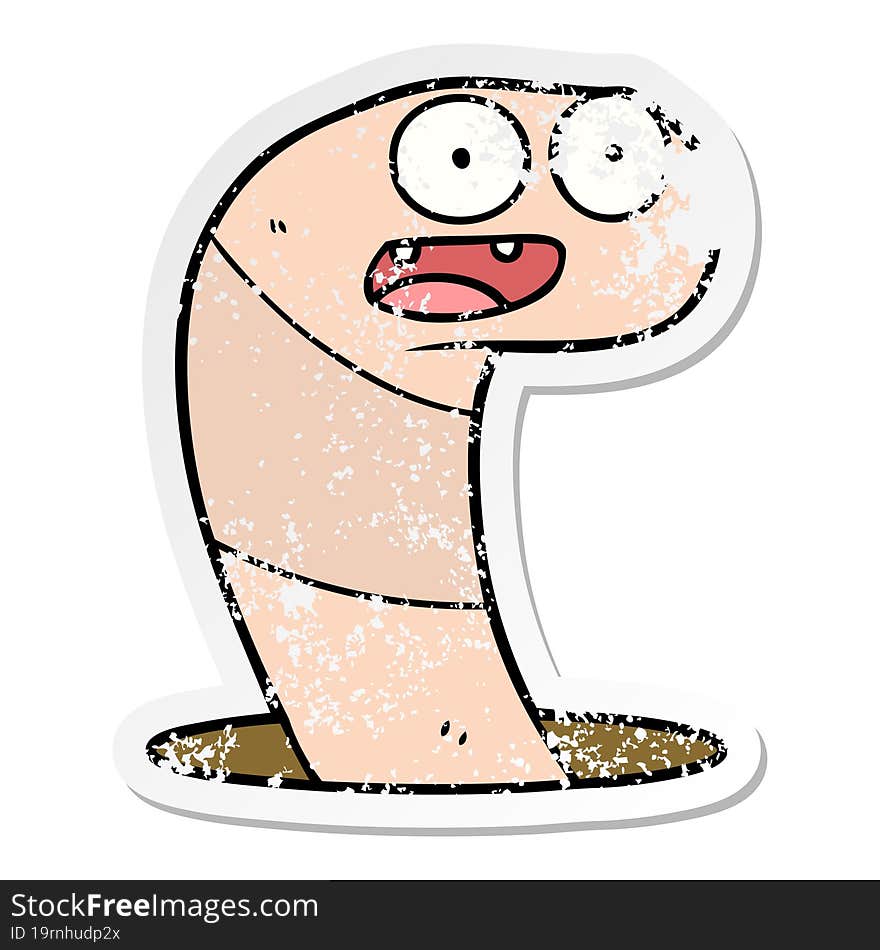 distressed sticker of a cartoon worm