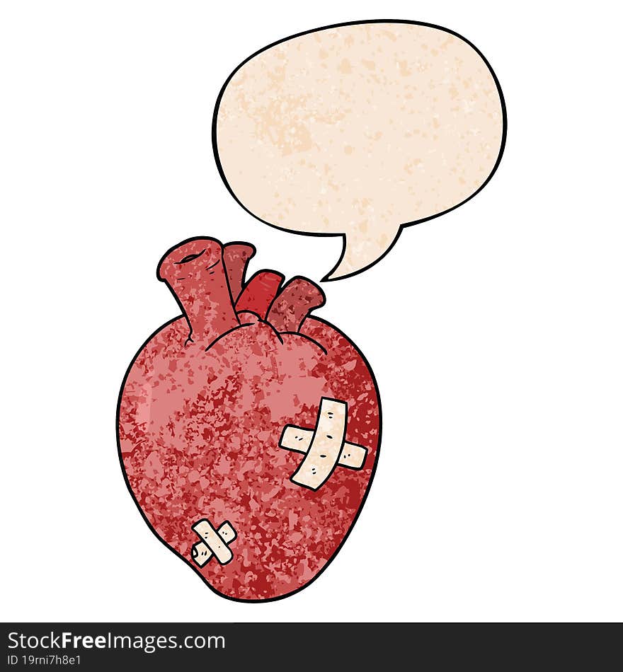 Cartoon Heart And Speech Bubble In Retro Texture Style