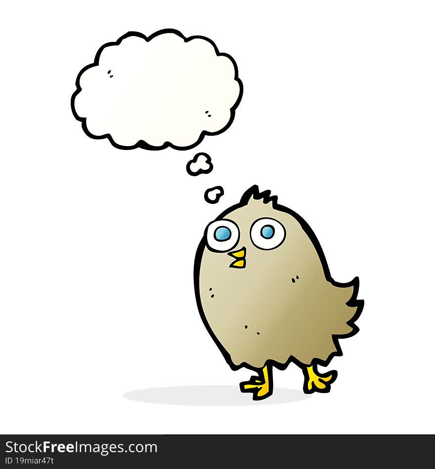 cartoon happy bird with thought bubble