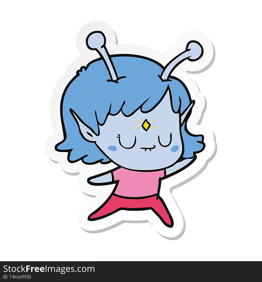 sticker of a cartoon alien girl