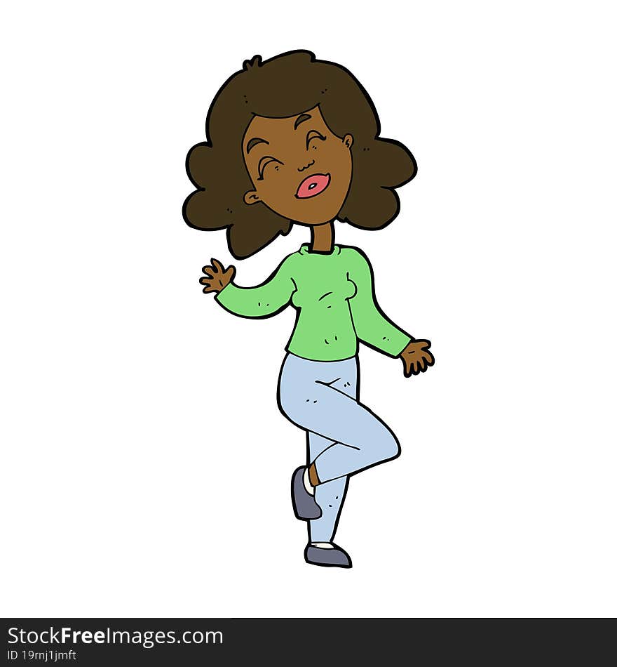 cartoon happy woman dancing