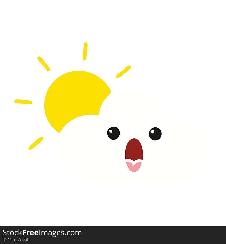 flat color retro cartoon sun and cloud