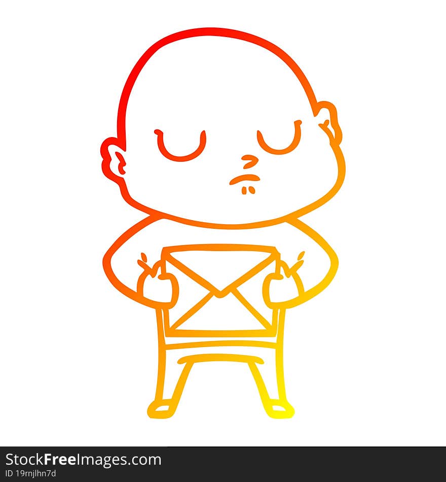 warm gradient line drawing of a cartoon bald man