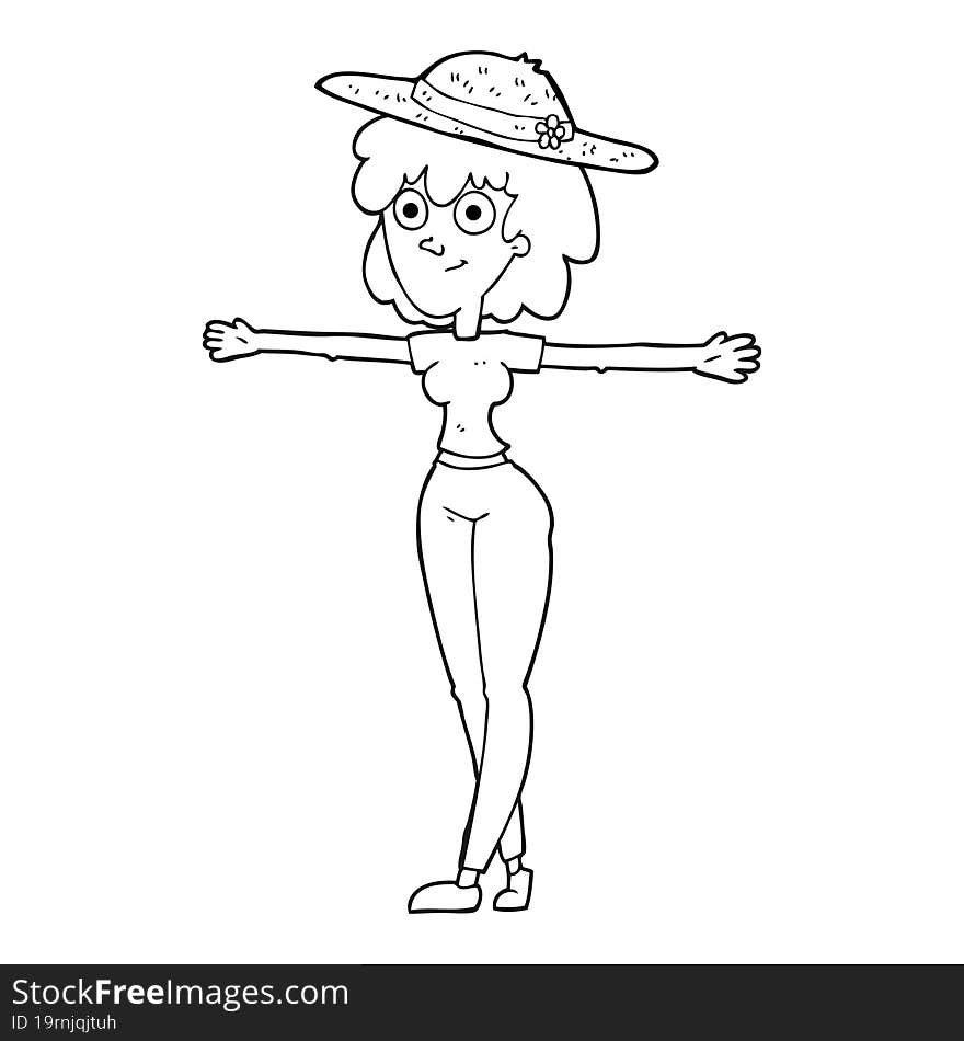 black and white cartoon woman spreading arms