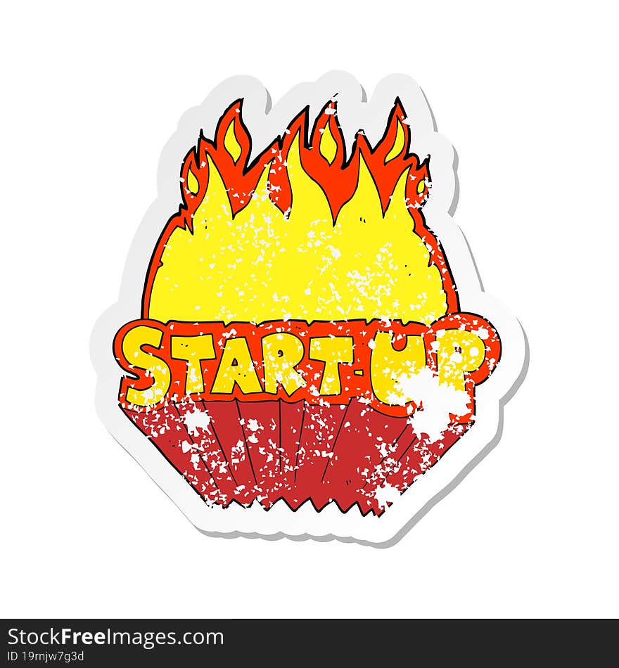 Retro Distressed Sticker Of A Cartoon Startup Symbol