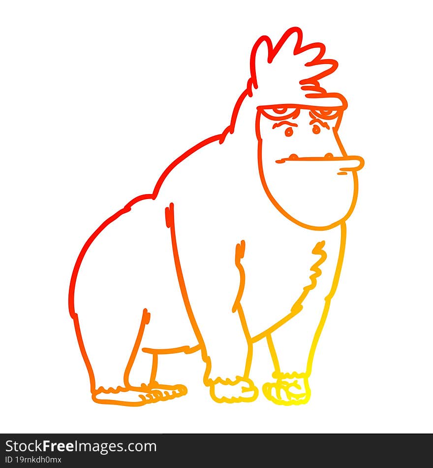 warm gradient line drawing cartoon gorilla