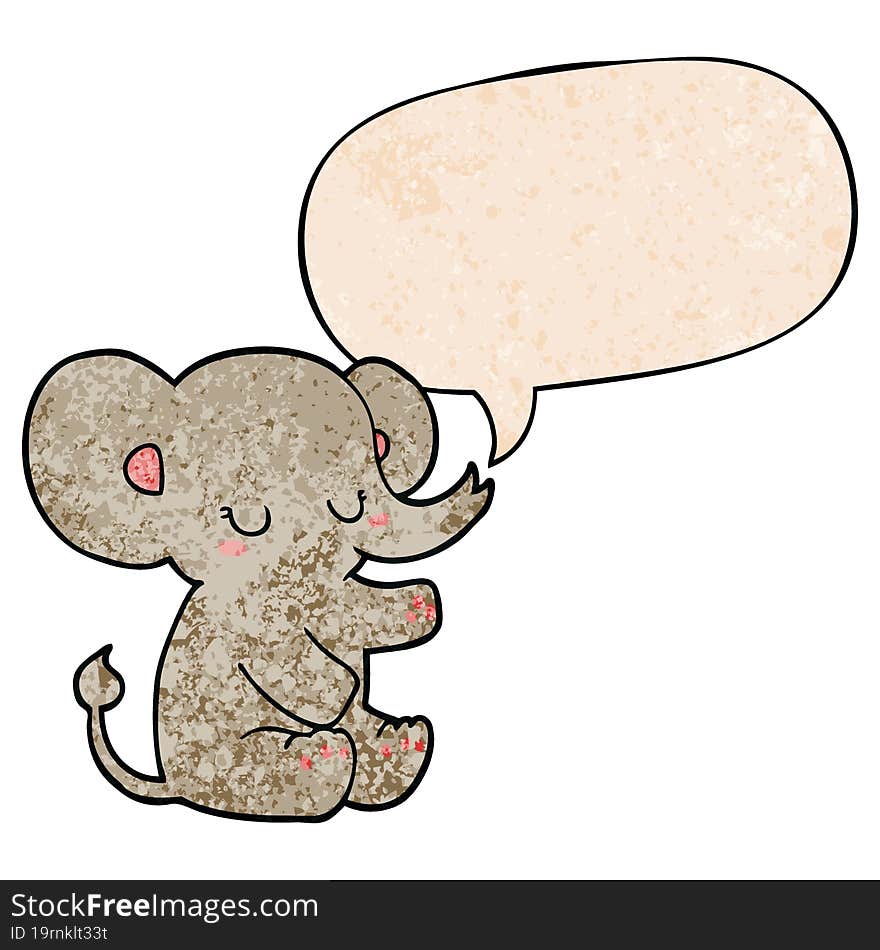 cartoon elephant and speech bubble in retro texture style