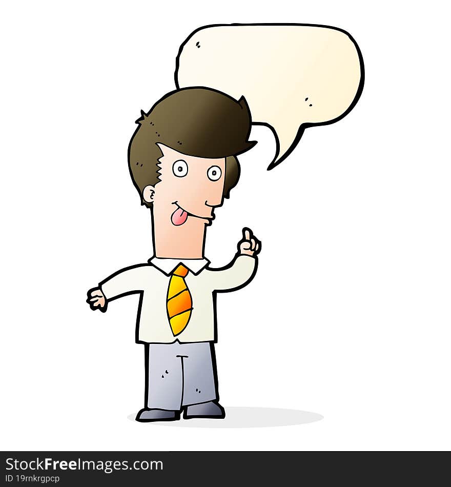 cartoon office man with crazy idea with speech bubble