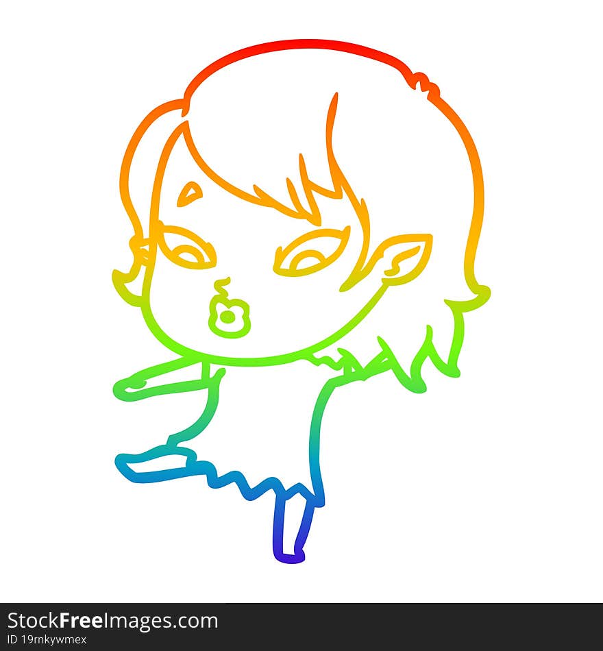 rainbow gradient line drawing cute cartoon vampire girl