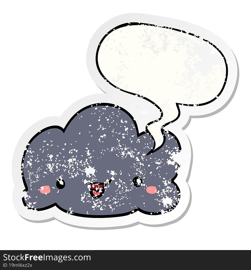 Cute Cartoon Cloud And Speech Bubble Distressed Sticker