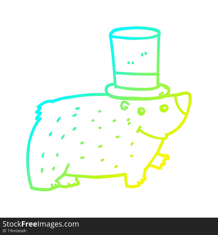 Cold Gradient Line Drawing Cartoon Bear Wearing Top Hat