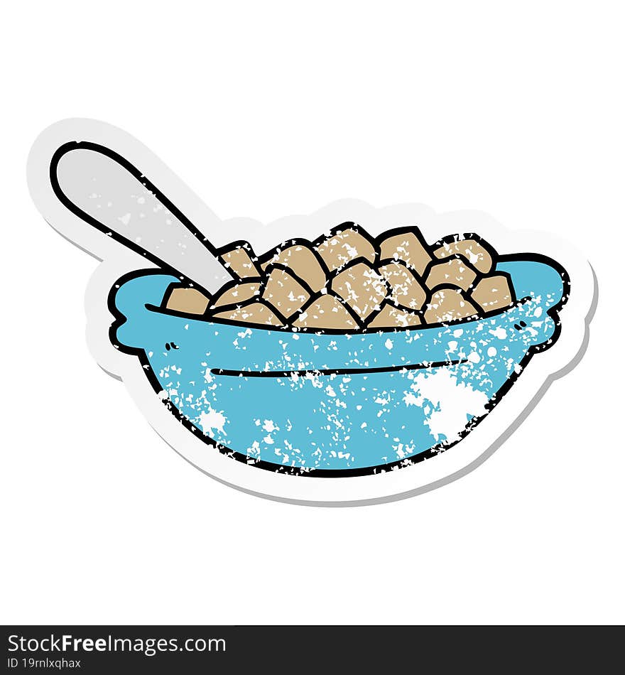 distressed sticker of a cartoon cereal bowl