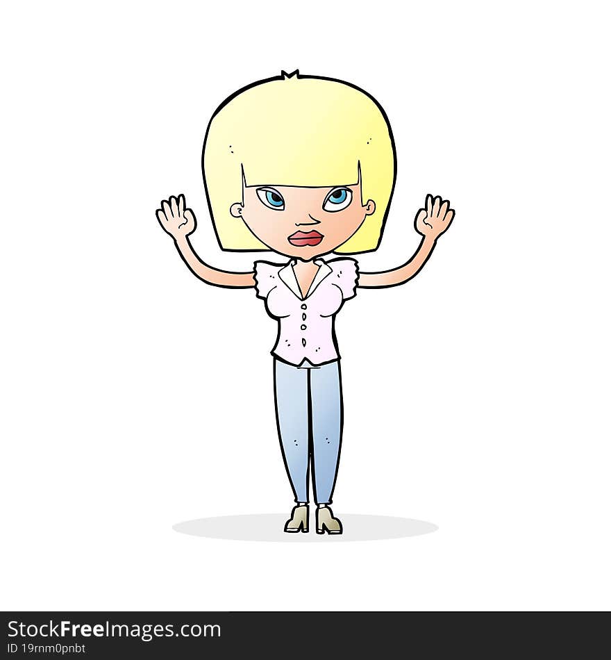 Cartoon Woman With Raised Hands