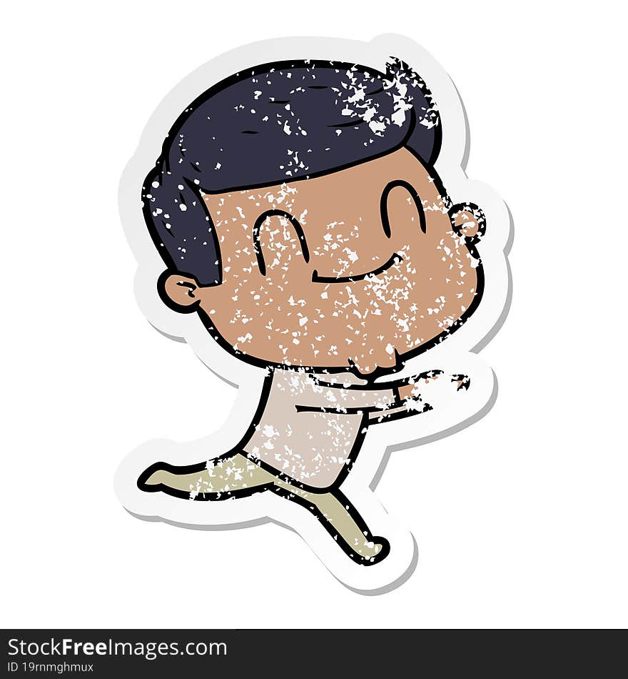 distressed sticker of a cartoon friendly man