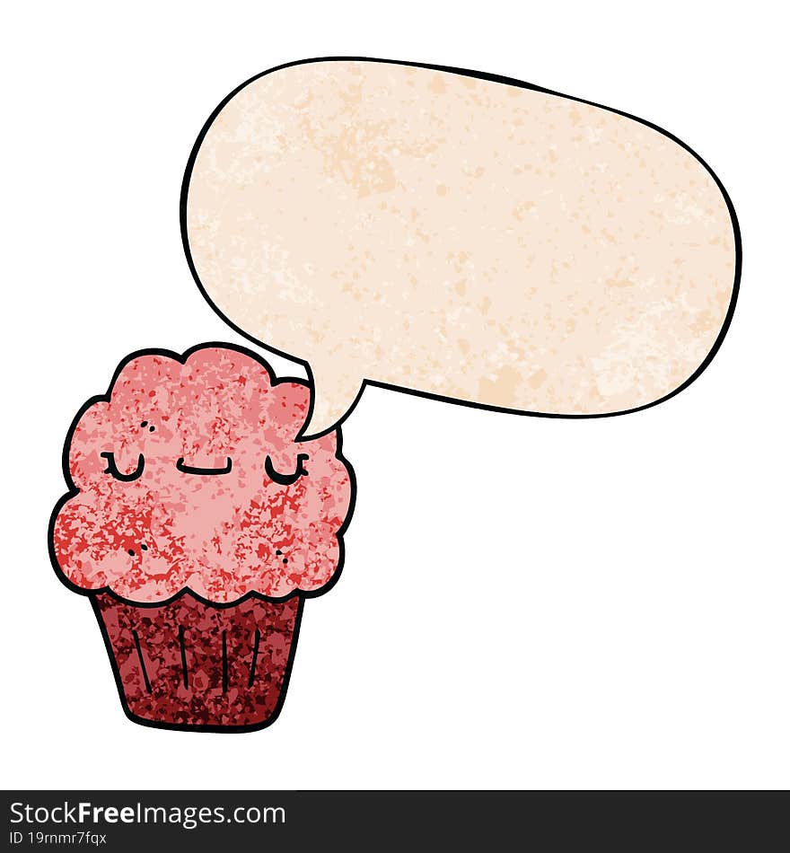 cartoon muffin and speech bubble in retro texture style