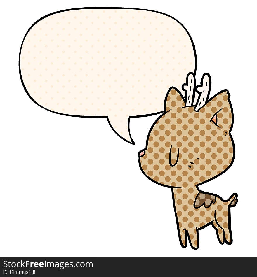 cute cartoon deer with speech bubble in comic book style